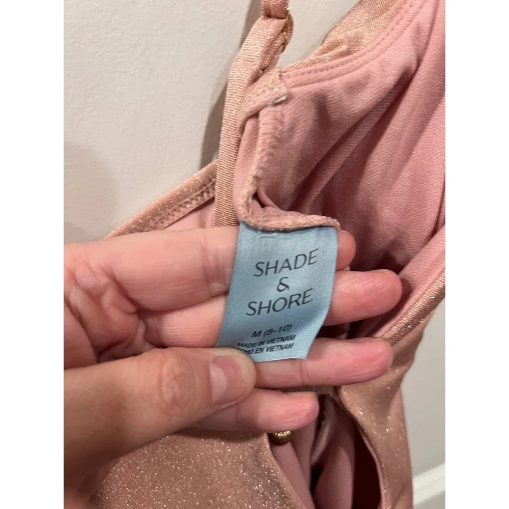 Shade & Shore Womens One Piece Swimsuit Metallic Shimmer Rose Gold Size M